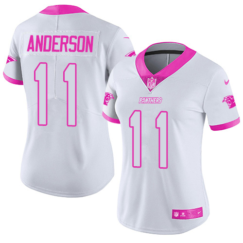 Nike Panthers #11 Robby Anderson White/Pink Women's Stitched NFL Limited Rush Fashion Jersey
