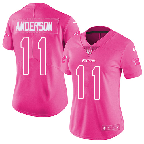 Nike Panthers #11 Robby Anderson Pink Women's Stitched NFL Limited Rush Fashion Jersey