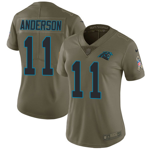 Nike Panthers #11 Robby Anderson Olive Women's Stitched NFL Limited 2017 Salute To Service Jersey