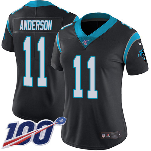 Nike Panthers #11 Robby Anderson Black Team Color Women's Stitched NFL 100th Season Vapor Untouchable Limited Jersey