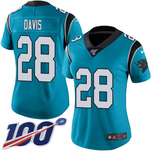 Nike Panthers #28 Mike Davis Blue Alternate Women's Stitched NFL 100th Season Vapor Untouchable Limited Jersey