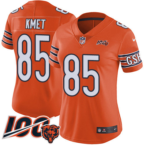 Nike Bears #85 Cole Kmet Orange Women's Stitched NFL Limited Rush 100th Season Jersey