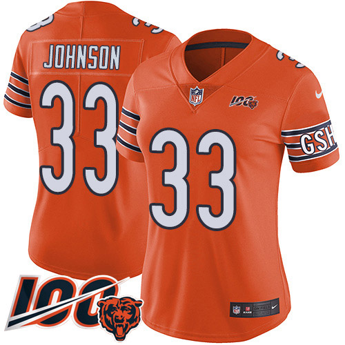 Nike Bears #33 Jaylon Johnson Orange Women's Stitched NFL Limited Rush 100th Season Jersey