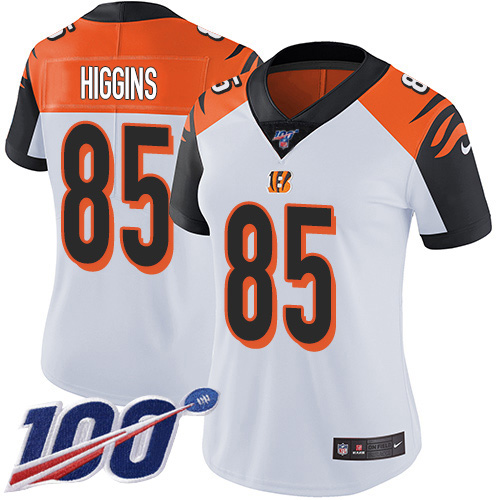 Nike Bengals #85 Tee Higgins White Women's Stitched NFL 100th Season Vapor Untouchable Limited Jersey