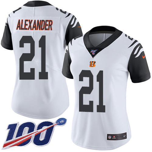 Nike Bengals #21 Mackensie Alexander White Women's Stitched NFL Limited Rush 100th Season Jersey