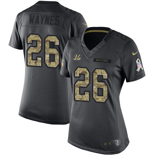 Nike Bengals #26 Trae Waynes Black Women's Stitched NFL Limited 2016 Salute to Service Jersey