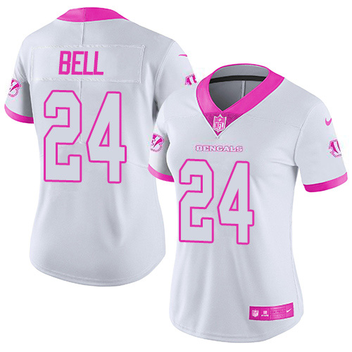 Nike Bengals #24 Vonn Bell White/Pink Women's Stitched NFL Limited Rush Fashion Jersey