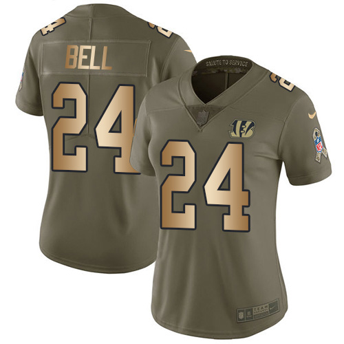 Nike Bengals #24 Vonn Bell Olive/Gold Women's Stitched NFL Limited 2017 Salute To Service Jersey