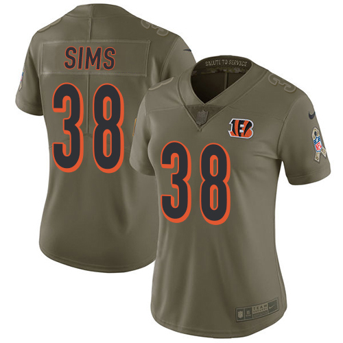 Nike Bengals #38 LeShaun Sims Olive Women's Stitched NFL Limited 2017 Salute To Service Jersey