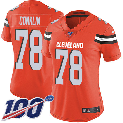 Nike Browns #78 Jack Conklin Orange Alternate Women's Stitched NFL 100th Season Vapor Untouchable Limited Jersey
