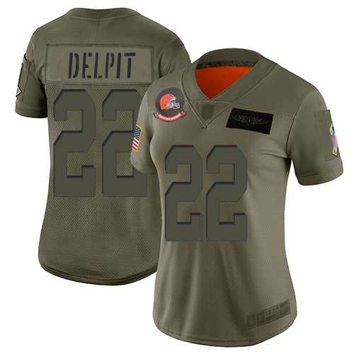 Nike Browns #22 Grant Delpit Camo Women's Stitched NFL Limited 2019 Salute to Service Jersey
