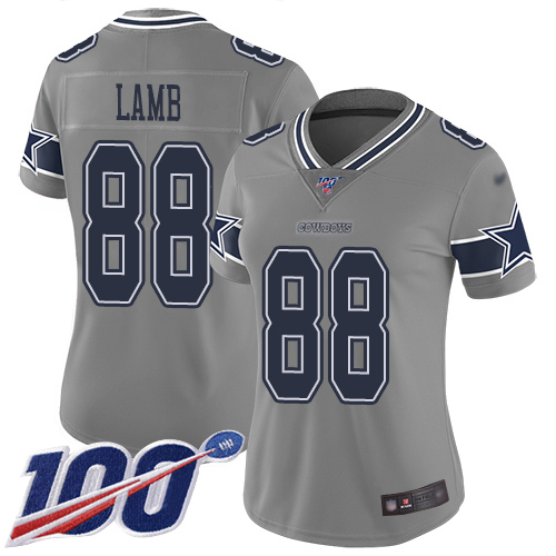 Nike Cowboys #88 CeeDee Lamb Gray Women's Stitched NFL Limited Inverted Legend 100th Season Jersey