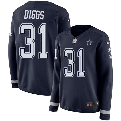Nike Cowboys #31 Trevon Diggs Navy Blue Team Color Women's Stitched NFL Limited Therma Long Sleeve Jersey