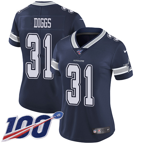 Nike Cowboys #31 Trevon Diggs Navy Blue Team Color Women's Stitched NFL 100th Season Vapor Untouchable Limited Jersey