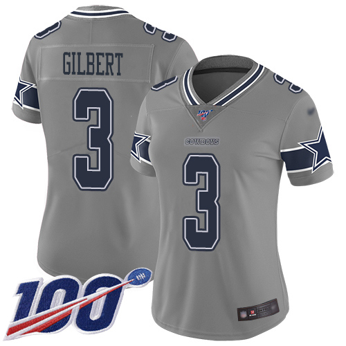 Nike Cowboys #3 Garrett Gilbert Gray Women's Stitched NFL Limited Inverted Legend 100th Season Jersey