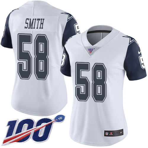 Nike Cowboys #58 Aldon Smith White Women's Stitched NFL Limited Rush 100th Season Jersey