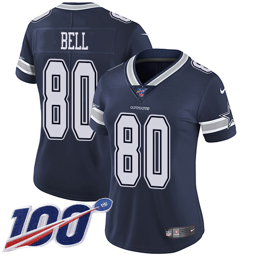 Nike Cowboys #80 Blake Bell Navy Blue Team Color Women's Stitched NFL 100th Season Vapor Untouchable Limited Jersey