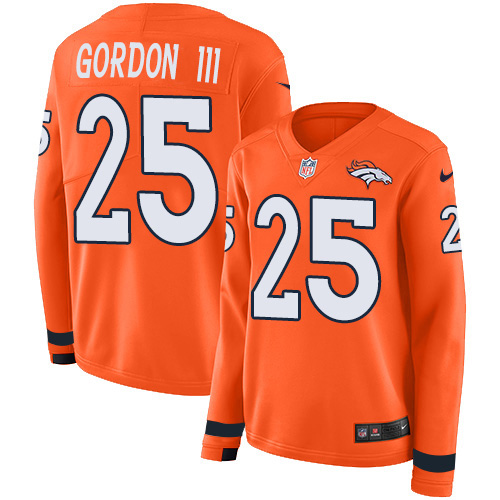Nike Broncos #25 Melvin Gordon III Orange Team Color Women's Stitched NFL Limited Therma Long Sleeve Jersey