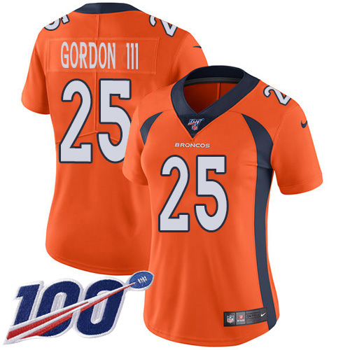 Nike Broncos #25 Melvin Gordon III Orange Team Color Women's Stitched NFL 100th Season Vapor Untouchable Limited Jersey