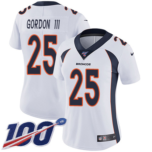 Nike Broncos #25 Melvin Gordon III White Women's Stitched NFL 100th Season Vapor Untouchable Limited Jersey