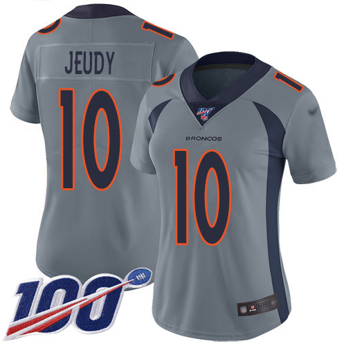 Nike Broncos #10 Jerry Jeudy Gray Women's Stitched NFL Limited Inverted Legend 100th Season Jersey