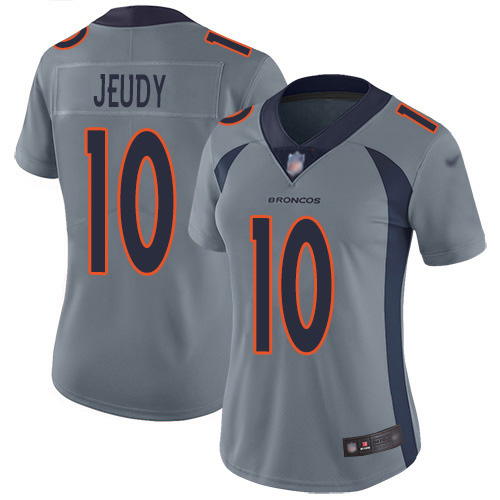 Nike Broncos #10 Jerry Jeudy Gray Women's Stitched NFL Limited Inverted Legend Jersey