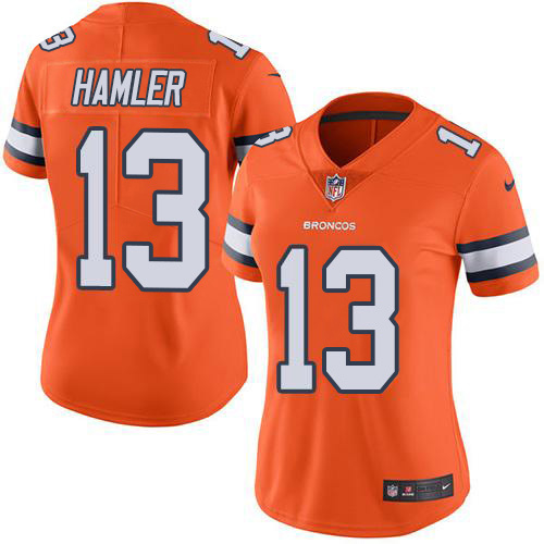 Nike Broncos #13 KJ Hamler Orange Women's Stitched NFL Limited Rush Jersey