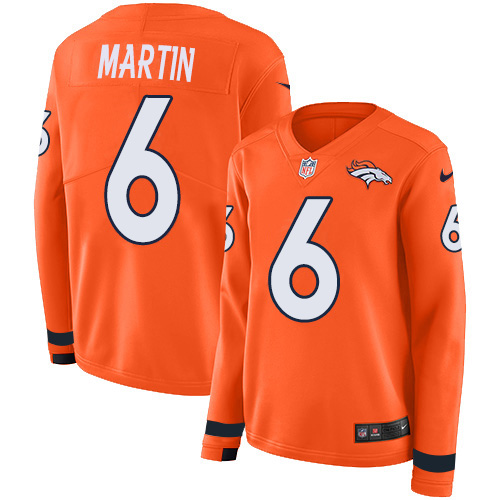 Nike Broncos #6 Sam Martin Orange Team Color Women's Stitched NFL Limited Therma Long Sleeve Jersey