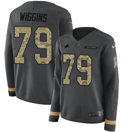Nike Lions #79 Kenny Wiggins Anthracite Salute to Service Women's Stitched NFL Limited Therma Long Sleeve Jersey