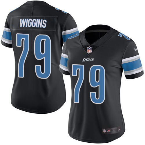 Nike Lions #79 Kenny Wiggins Black Women's Stitched NFL Limited Rush Jersey