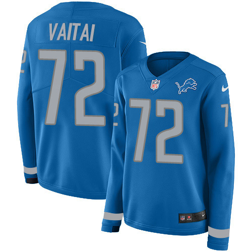 Nike Lions #72 Halapoulivaati Vaitai Blue Team Color Women's Stitched NFL Limited Therma Long Sleeve Jersey