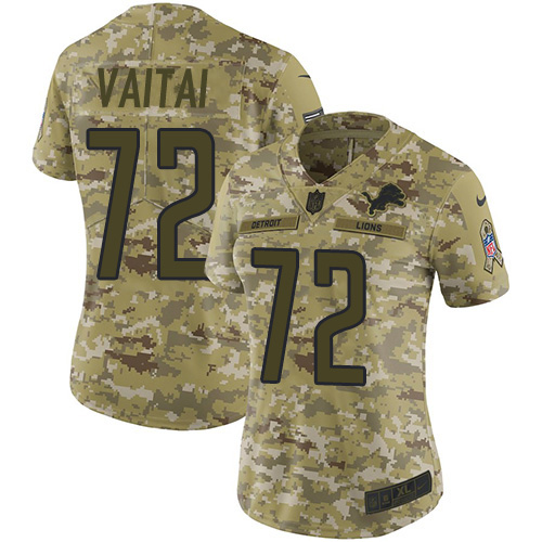 Nike Lions #72 Halapoulivaati Vaitai Camo Women's Stitched NFL Limited 2018 Salute To Service Jersey