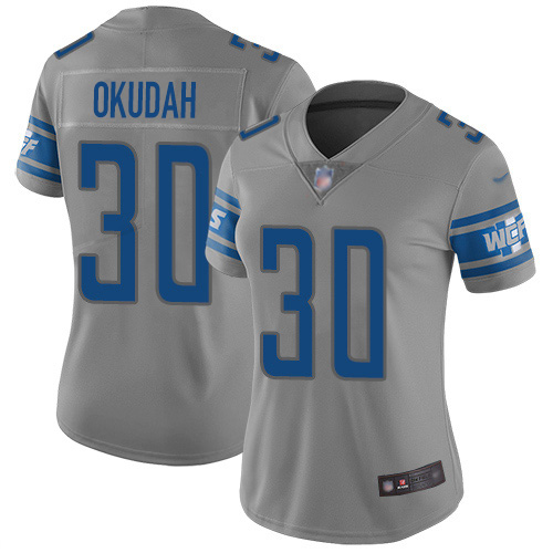 Nike Lions #30 Jeff Okudah Gray Women's Stitched NFL Limited Inverted Legend Jersey