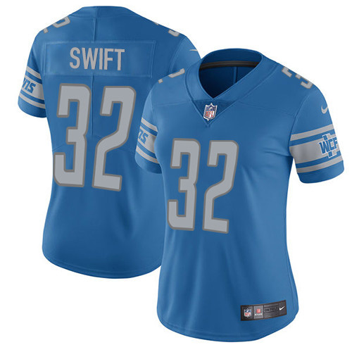 Nike Lions #32 D'Andre Swift Blue Team Color Women's Stitched NFL Vapor Untouchable Limited Jersey