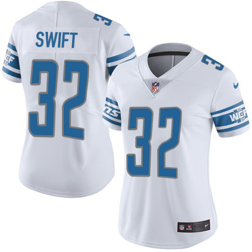 Nike Lions #32 D'Andre Swift White Women's Stitched NFL Vapor Untouchable Limited Jersey