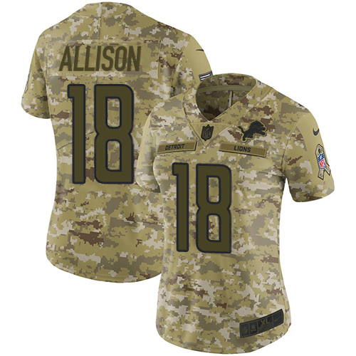Nike Lions #18 Geronimo Allison Camo Women's Stitched NFL Limited 2018 Salute To Service Jersey