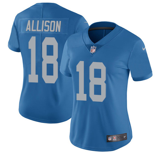 Nike Lions #18 Geronimo Allison Blue Throwback Women's Stitched NFL Vapor Untouchable Limited Jersey