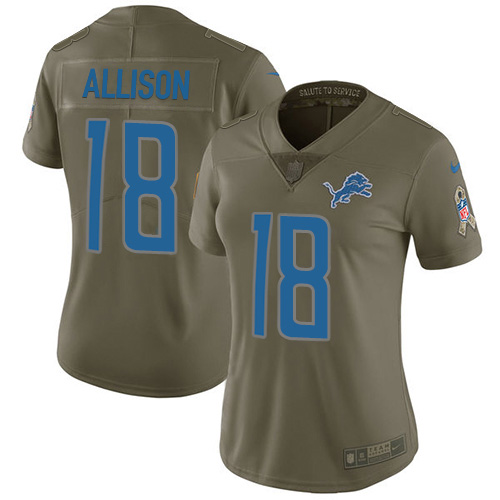 Nike Lions #18 Geronimo Allison Olive Women's Stitched NFL Limited 2017 Salute To Service Jersey