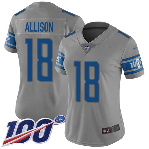 Nike Lions #18 Geronimo Allison Gray Women's Stitched NFL Limited Inverted Legend 100th Season Jersey