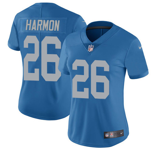 Nike Lions #26 Duron Harmon Blue Throwback Women's Stitched NFL Vapor Untouchable Limited Jersey