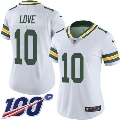 Nike Packers #10 Jordan Love White Women's Stitched NFL 100th Season Vapor Untouchable Limited Jersey