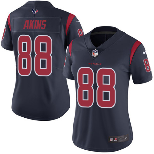 Nike Texans #88 Jordan Akins Navy Blue Women's Stitched NFL Limited Rush Jersey