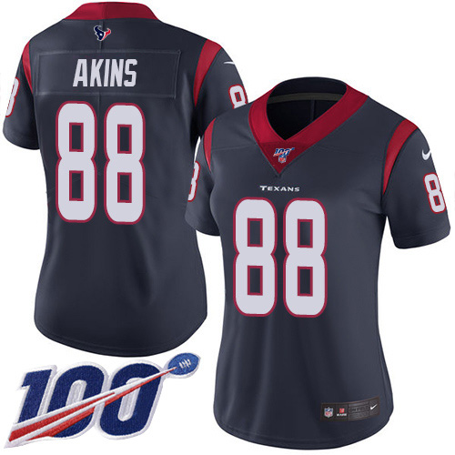 Nike Texans #88 Jordan Akins Navy Blue Team Color Women's Stitched NFL 100th Season Vapor Untouchable Limited Jersey