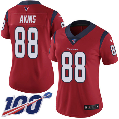 Nike Texans #88 Jordan Akins Red Alternate Women's Stitched NFL 100th Season Vapor Untouchable Limited Jersey