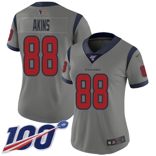 Nike Texans #88 Jordan Akins Gray Women's Stitched NFL Limited Inverted Legend 100th Season Jersey
