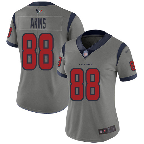 Nike Texans #88 Jordan Akins Gray Women's Stitched NFL Limited Inverted Legend Jersey