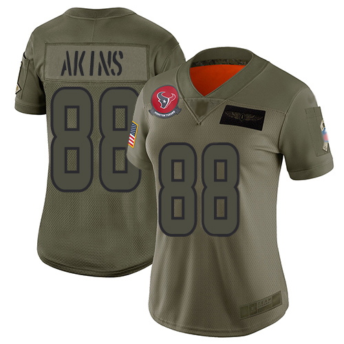 Nike Texans #88 Jordan Akins Camo Women's Stitched NFL Limited 2019 Salute To Service Jersey