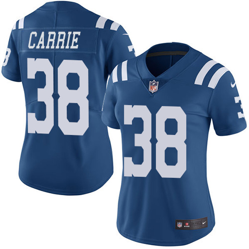 Nike Colts #38 T.J. Carrie Royal Blue Women's Stitched NFL Limited Rush Jersey