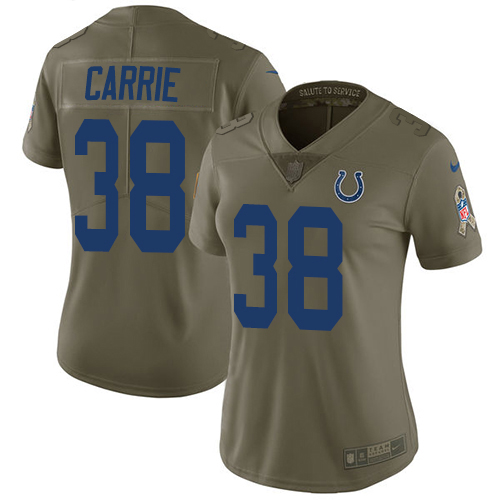 Nike Colts #38 T.J. Carrie Olive Women's Stitched NFL Limited 2017 Salute To Service Jersey