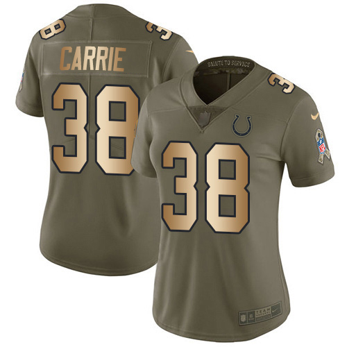 Nike Colts #38 T.J. Carrie Olive/Gold Women's Stitched NFL Limited 2017 Salute To Service Jersey